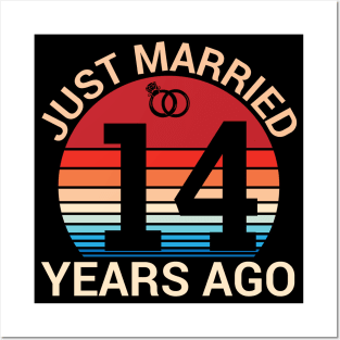 Just Married 14 Years Ago Husband Wife Married Anniversary Posters and Art